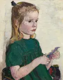 Helene Funke, Girl with scissors, oil on canvas