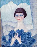 Waldemar Güttner, Mädchen im Blütenkleid vor der Nordkette, c. 1925, oil on cardboard
