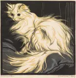 Norbertine Bresslern-Roth, Angora cat, colour linocut on paper