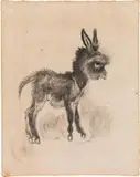 Small shaggy donkey by Ludwig Heinrich Jungnickel, black chalk, watercolour on paper, sold Jun 2022