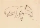 Sleeping dachshund by Ludwig Heinrich Jungnickel, charcoal pencil on paper, sold Jun 2022