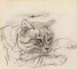 Cat by Ludwig Heinrich Jungnickel, charcoal pencil on paper, sold Jun 2022
