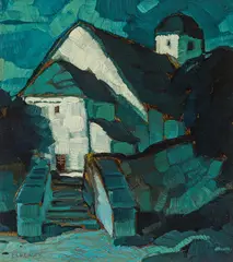 Oskar Mulley, Chapel in the moonlight, c. 1920, oil on cardboard