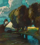 Oskar Mulley, Spätsommer, c. 1920, oil on cardboard