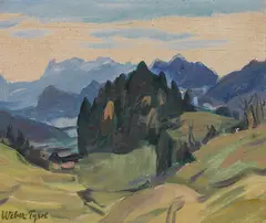 Hans Josef Weber Tyrol, Blick auf Wilden Kaiser bei Weng, oil on canvas on cardboard