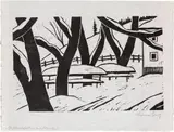 Werner Berg, Gasthausgarten im Schnee, 1956, woodcut on paper