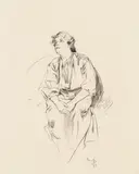 Alphonse Mucha, Sitting girl in traditional costume, 1897, graphite on paper