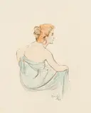 Alphonse Mucha, Sitting young woman, 1897, watercolour, pencil on paper