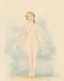 Alphonse Mucha, Standing female nude, 1897, watercolour, pencil on paper