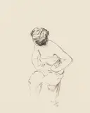 Alphonse Mucha, Sitting woman, looking to the side, 1897, graphite on paper