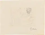 Pablo Picasso, Le Repos du Sculpteur devant le Jeune Cavalier, from "La Suite Vollard, 1933, etching on paper Vergé de Montval with watermark "Picasso"; unframed