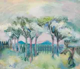 Lydia von Spallart, Trees in the garden, 1952, oil on canvas