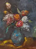 Alfred Buchta, Flowers in a vase, oil on cardboard