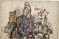 Maria Lassnig, Untitled (collaboration between Maria Lassnig and Arnulf Rainer), 1949/50, mixed media on cardboard; framed