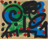 A. R. Penck, La crisi del golfo 2 (The Gulf crisis 2), 1990, acrylic on cardboard on wood; framed
