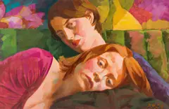Xenia Hausner, Midnight Oil Drama, 2021, India ink, oil on chromolithograph (8 plates), handprinted on 400g Velin d’Arches paper; framed