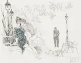 Leherb, Parc Montsouris oder der Nachmittag kleiner Leute, 1974, mixed media on paper; framed