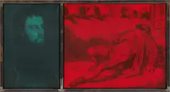 Wolfgang Flatz, Andreas Hofer", from the 40-part series "Zeige mir einen Helden und ich zeige dir eine Tragödie, 1988, photograph on canvas; scumble; framed
