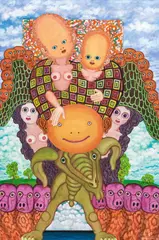 Robert Zeppel-Sperl, Golden heads with wings, 2004, oil on canvas; unframed