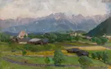 Anton Faistauer, Landscape near Maishofen with Schloss Saalhof and Steinernes Meer, 1908, oil on canvas on cardboard