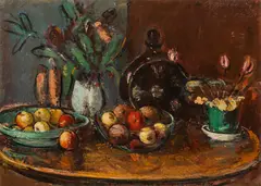 Anton Faistauer, Still life with fruit, flowers and a brown bottle, 1921, oil on canvas