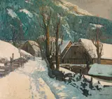 Josef Stoitzner, Wintery village, c. 1945, oil on canvas on wood