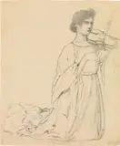 Friedrich König, Kneeling female violinist, c. 1900, pencil on paper