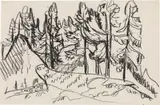 Field and larch forest near Davos by Ernst Ludwig Kirchner, 1935, black chalk on paper, sold Apr 2022