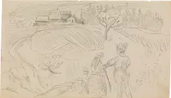 Alfred Kubin, Landscape with figures, verso: Street scene with soldiers, pencil on paper; unframed