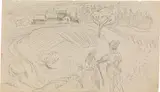 Alfred Kubin, Landscape with figures, verso: Street scene with soldiers