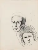 Herbert Boeckl, Two portraits, mother and child, c. 1930, black chalk on paper