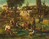 Ernst Huber, Bauernrast, 1928, oil on plywood