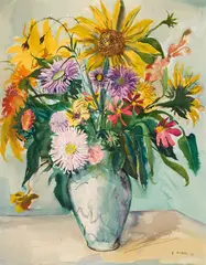 Ernst Huber, Floral still life, 1949, watercolour, gouache on paper
