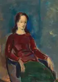 Joseph Floch, Woman with red top, 1955, oil on board
