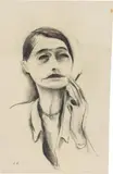 Albert Birkle, Woman with cigarette holder, black chalk on paper