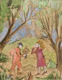 Oskar Laske, Rendezvous in the forest, watercolour, India ink on paper