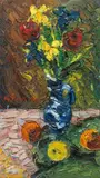 Karl Stark, Flowers in a vase, 1988, oil on board
