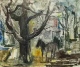Ferdinand Stransky, Tree and horse, 1964, oil on board