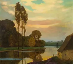Eduard Kasparides, Dusk, oil on cardboard