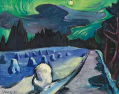 Helmut Arnez, Snowy night, 1966, oil on canvas