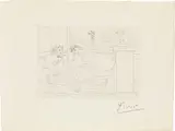 Pablo Picasso, Le Repos du Sculpteur lV" from "La Suite Vollard, 1933, etching on Vergé de Montval paper with watermark "Vollard"; unframed