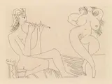 Pablo Picasso, Flûtiste grec et Danseuse (sheet 44 from "La Célestine"), 1968, etching on paper with watermark "La Célestine"