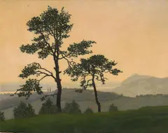Felix Heuberger, Landscape with view of Klosterneuburg and Kahlenberg, oil on cardboard