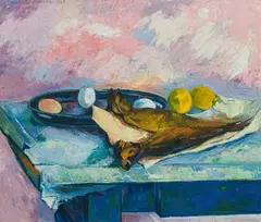 Maximilian Florian, Still life with fish and lemons, 1935, oil on canvas