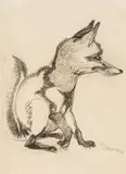 Fox by Ludwig Heinrich Jungnickel, charcoal pencil on paper, sold Apr 2022