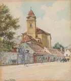 Erwin Pendl, Erdberg Church in Vienna, watercolour on paper