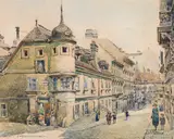 Feri Schwarz, Fasszieherhaus in Vienna, watercolour on paper