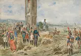 Carl Goebel, Napoleon near Vienna, watercolour on paper