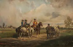 Ludwig Muller Cornelius, Mixed lot: 2 paintings, "Patrouille auf dem Lande" and "Sieg an der Katzbach, oil on panel; oil on canvas