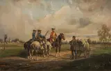 Ludwig Muller Cornelius, Mixed lot: 2 paintings, "Patrouille auf dem Lande" and "Sieg an der Katzbach, oil on panel; oil on canvas